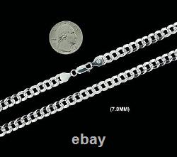 Real SOLID 925 Sterling Silver DIAMOND CUT CURB CUBAN Chain Bracelet or Necklace