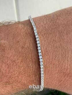 Real Silver 2mm Tennis Bracelet MOISSANITE VVS D GRA Certified Mens Ladies Iced
