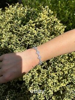Real Solid 925 Silver 10mm Iced CZ Clover Flower Tennis Bracelet Mens Ladies