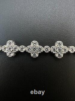 Real Solid 925 Silver 10mm Iced CZ Clover Flower Tennis Bracelet Mens Ladies