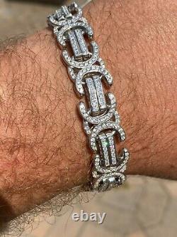 Real Solid 925 Silver Mens Custom Byzantine Bracelet 14mm Iced Heavy Hip Hop