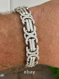 Real Solid 925 Silver Mens Custom Byzantine Bracelet 14mm Iced Heavy Hip Hop
