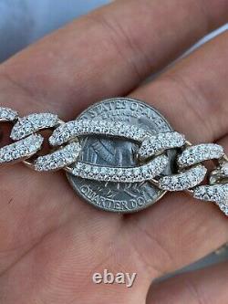 Real Solid 925 Silver Mens Custom Figaro Bracelet 14mm Iced Diamond Heavy HipHop