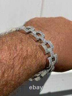 Real Solid 925 Silver Mens Custom Hip Hop Presidential Link Bracelet 14mm Iced