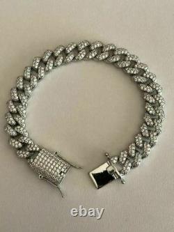 Real Solid 925 Silver Mens Miami Cuban Link Bracelet ICY Diamonds 12mm Hip Hop