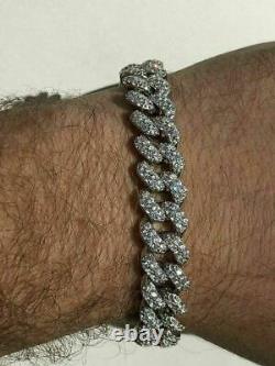 Real Solid 925 Silver Mens Miami Cuban Link Bracelet ICY Diamonds 12mm Hip Hop