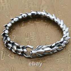 Real Solid 925 Sterling Silver Bracelet Bangle Link Chain Dragon Animal Jewelry