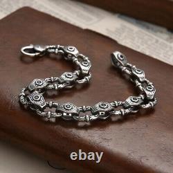 Real Solid 925 Sterling Silver Bracelet Link Chain Vine Punk Jewelry 7.1-9.4