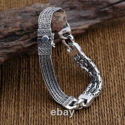 Real Solid 925 Sterling Silver Bracelet Link Chain Well Stripe Jewelry 7.9