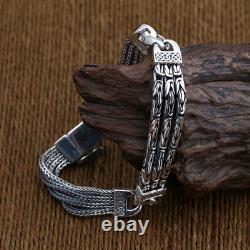 Real Solid 925 Sterling Silver Bracelet Link Chain Well Stripe Jewelry 7.9