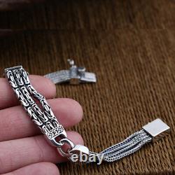 Real Solid 925 Sterling Silver Bracelet Link Chain Well Stripe Jewelry 7.9