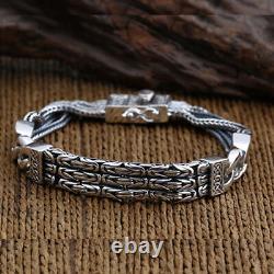 Real Solid 925 Sterling Silver Bracelet Link Chain Well Stripe Jewelry 7.9