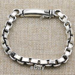 Real Solid 925 Sterling Silver Bracelet Link Rectangular Box Chain Jewelry