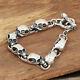 Real Solid 925 Sterling Silver Bracelet Link Skeleton Skulls Chain Jewelry 7.7
