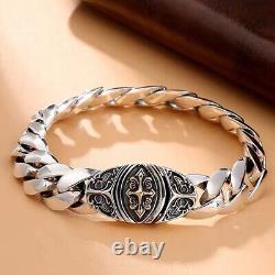 Real Solid 925 Sterling Silver Bracelet Miami Cuban Chain Cross Punk 7.5-9.1