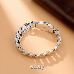 Real Solid 925 Sterling Silver Bracelet Miami Cuban Chain Cross Punk 7.5-9.1