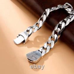 Real Solid 925 Sterling Silver Bracelet Miami Cuban Chain Cross Punk 7.5-9.1