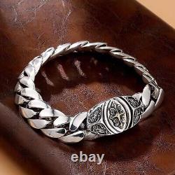 Real Solid 925 Sterling Silver Bracelet Miami Cuban Chain Cross Punk 7.5-9.1