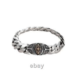 Real Solid 925 Sterling Silver Bracelet Miami Cuban Chain Cross Punk 7.5-9.1
