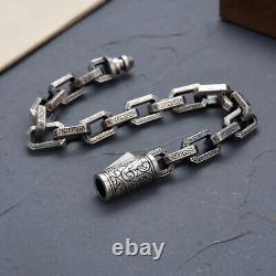 Real Solid 925 Sterling Silver Bracelet Rectangle Chain Punk Jewelry 7.1-9.4
