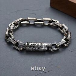 Real Solid 925 Sterling Silver Bracelet Rectangle Chain Punk Jewelry 7.1-9.4