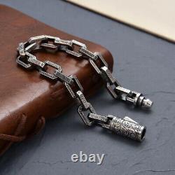 Real Solid 925 Sterling Silver Bracelet Rectangle Chain Punk Jewelry 7.1-9.4