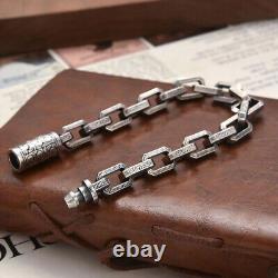 Real Solid 925 Sterling Silver Bracelet Rectangle Chain Punk Jewelry 7.1-9.4