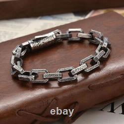 Real Solid 925 Sterling Silver Bracelet Rectangle Chain Punk Jewelry 7.1-9.4