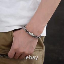 Real Solid 925 Sterling Silver Bracelet Rectangle Chain Punk Jewelry 7.1-9.4