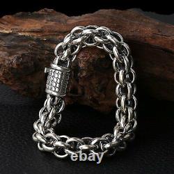 Real Solid 925 Sterling Silver Chain Men Rolo Cable Circle Link Bracelet 58g