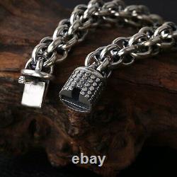 Real Solid 925 Sterling Silver Chain Men Rolo Cable Circle Link Bracelet 58g