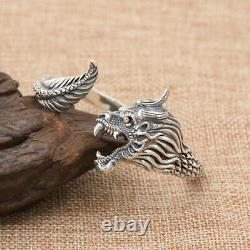 Real Solid 925 Sterling Silver Cuff Bracelet Dragon Open Bangle Fashion Jewelry