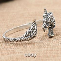 Real Solid 925 Sterling Silver Cuff Bracelet Dragon Open Bangle Fashion Jewelry