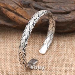 Real Solid 925 Sterling Silver Cuff Bracelet Twist Braided Open Bangle Jewelry