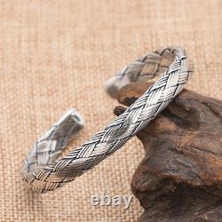 Real Solid 925 Sterling Silver Cuff Bracelet Twist Braided Open Bangle Jewelry
