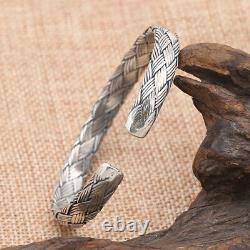 Real Solid 925 Sterling Silver Cuff Bracelet Twist Braided Open Bangle Jewelry