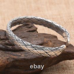 Real Solid 925 Sterling Silver Cuff Bracelet Twist Braided Open Bangle Jewelry