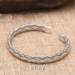 Real Solid 925 Sterling Silver Cuff Bracelet Twist Braided Open Bangle Jewelry