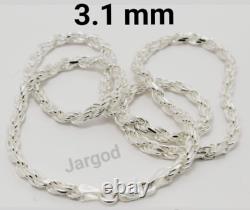 Real Solid 925 Sterling Silver Diamond Cut Rope Chain Necklace Italy Jargod