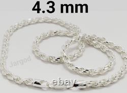 Real Solid 925 Sterling Silver Diamond Cut Rope Chain Necklace Italy Jargod