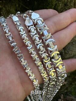 Real Solid 925 Sterling Silver Flat Byzantine Chain Mens Necklace Or Bracelet
