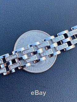 Real Solid 925 Sterling Silver Iced Hip Hop Mens Presidential Link Bracelet 12mm