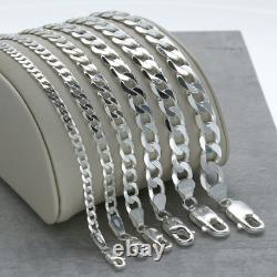 Real Solid 925 Sterling Silver Mens Boys Curb Cuban Bracelet or Necklace Italy