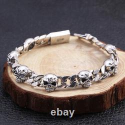 Real Solid 925 Sterling Silver Miami Cuban Chain Bracelet Skull Fashion 7.9