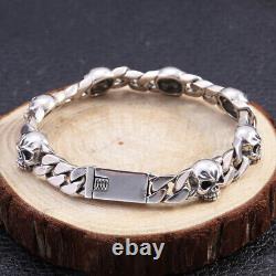 Real Solid 925 Sterling Silver Miami Cuban Chain Bracelet Skull Fashion 7.9