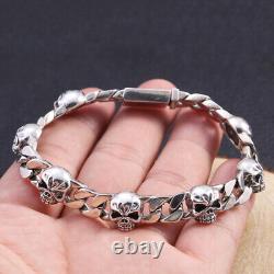 Real Solid 925 Sterling Silver Miami Cuban Chain Bracelet Skull Fashion 7.9