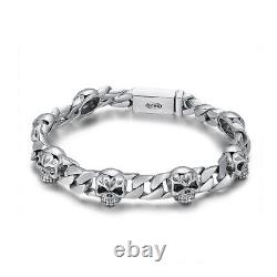 Real Solid 925 Sterling Silver Miami Cuban Chain Bracelet Skull Fashion 7.9