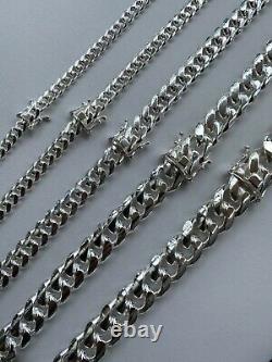 Real Solid 925 Sterling Silver Miami Cuban Chain Or Bracelet 5-14mm Box Clasp