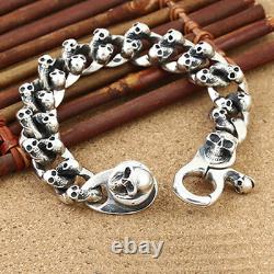 Real Solid 925 Sterling Silver Miami Cuban Link Bracelet Skull Jewelry 7.9