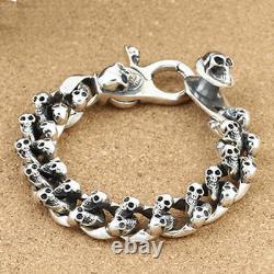 Real Solid 925 Sterling Silver Miami Cuban Link Bracelet Skull Jewelry 7.9